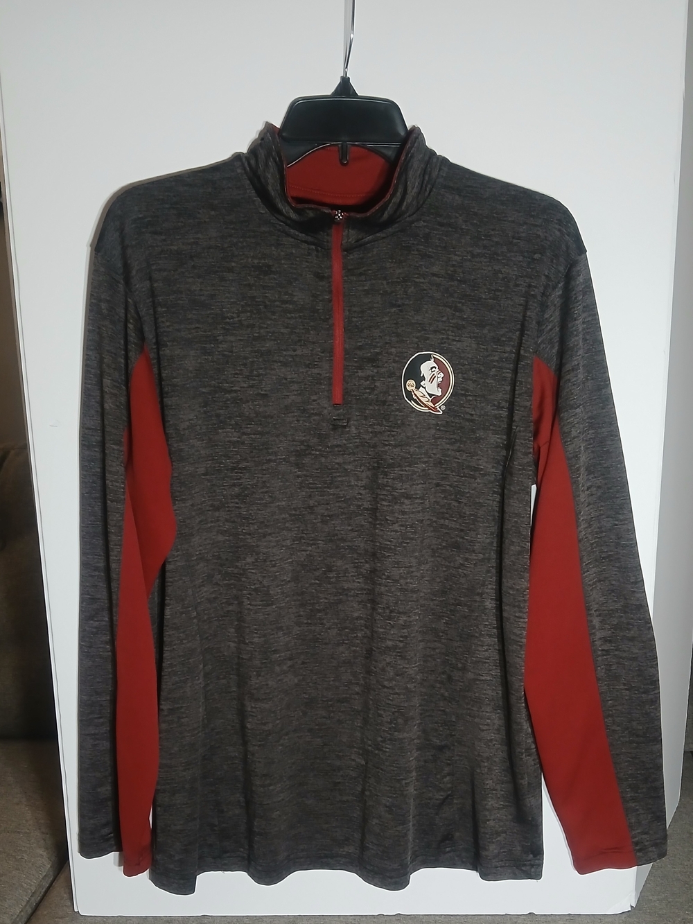 Colosseum Men's FSU Heather Charcoal Quarter-Zip Pullover with Garnet Panels M